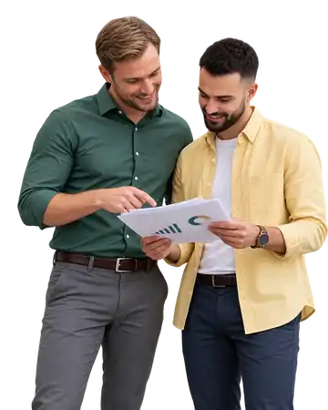 Two business professionals reviewing financial documents